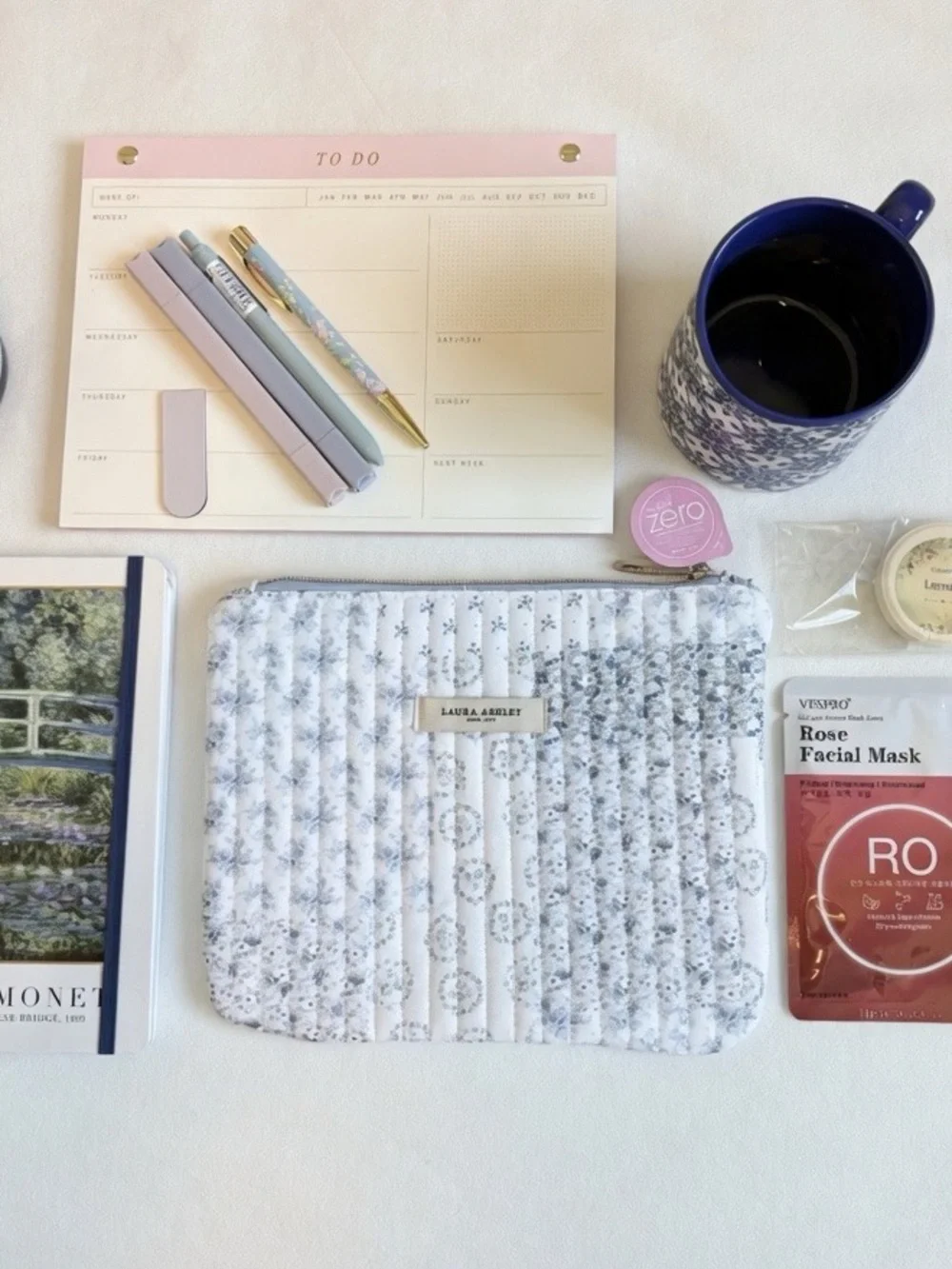 Laura Ashley Quilted Floral Zip Pouch with journal and self care items - Picture 3 of 9